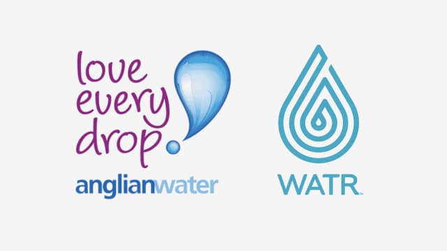 Anglian Water and WATR company logos on a grey background