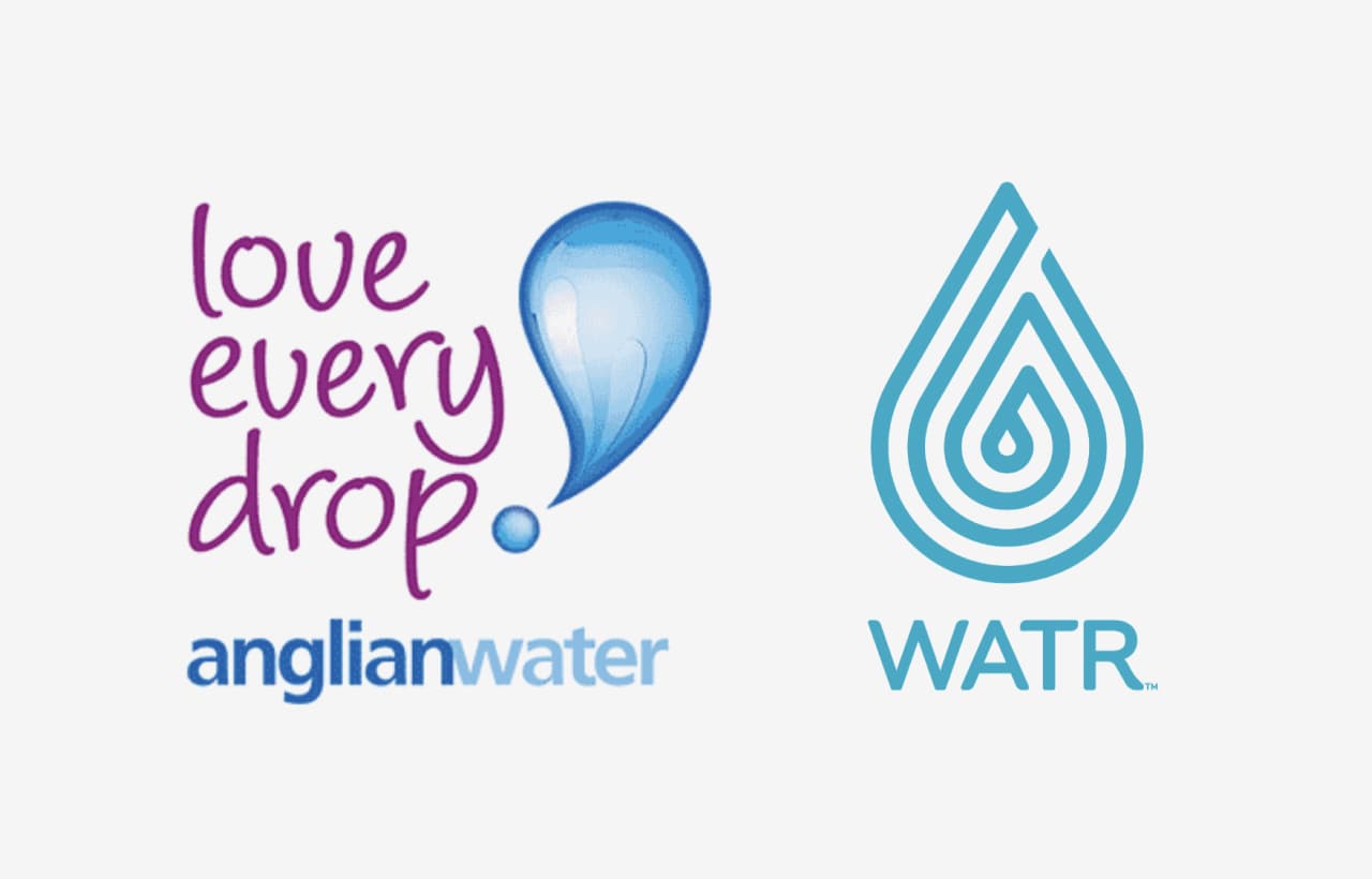 Anglian Water and WATR company logos on a grey background