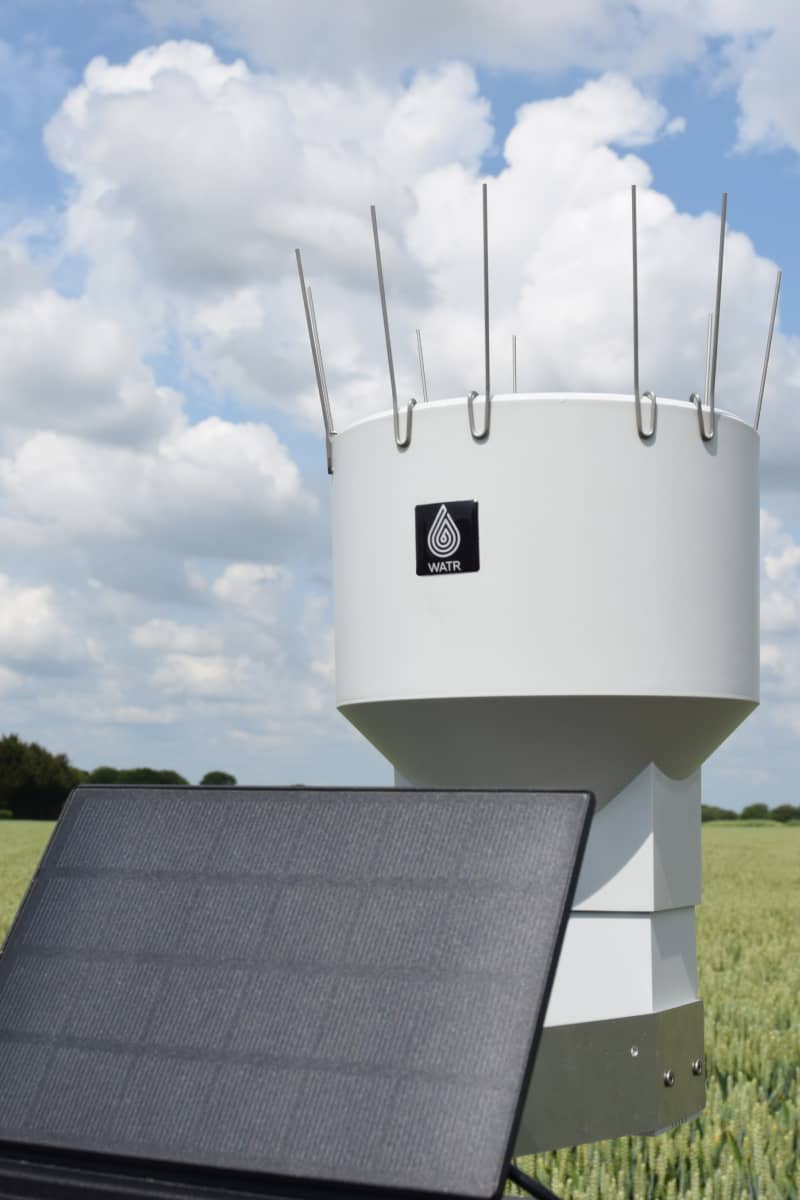 Close-up photo of the top of the WATR Rain unit, showing the rain collector