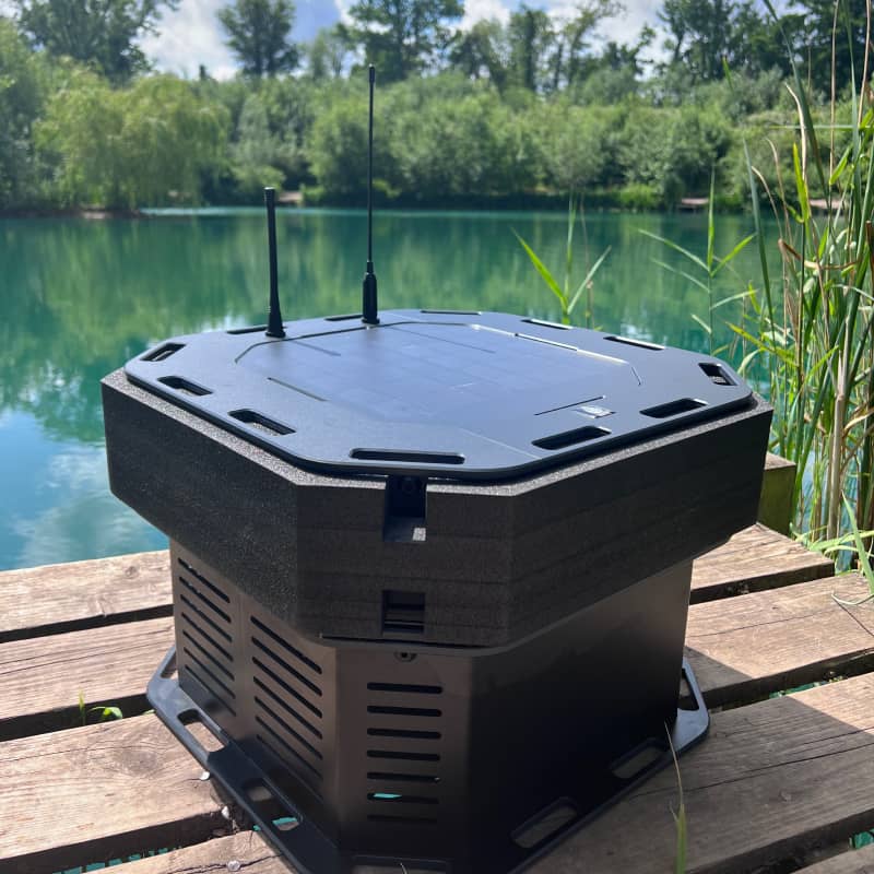 Close-up photo of the Beacon of Hope lighthouse with embedded contactless donation sensor